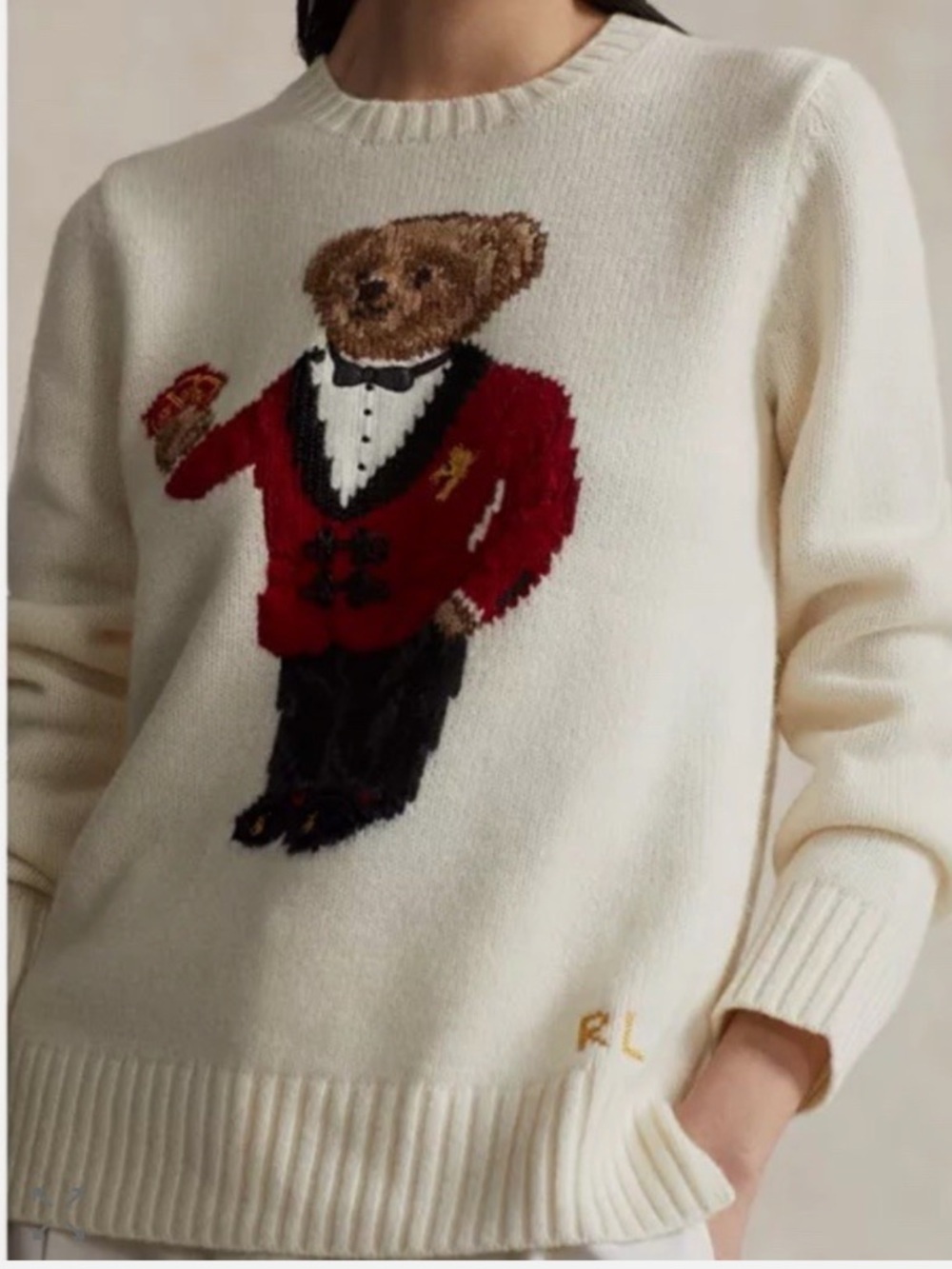 Polo Ralph Lauren Lunar New Year Polo Bear Crewneck Sweater in Cream Medium Rare - Picture 4 of 15